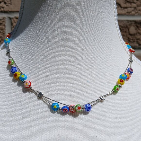 Sterling Silver Millefiori Necklace Multicolour - Picture 1 of 3